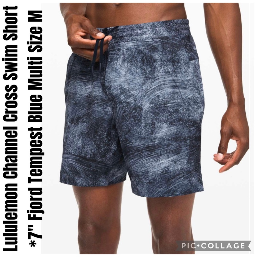 Lululemon Channel Cross Swim Short *7" Fjord Tempest Blue Multi Size M